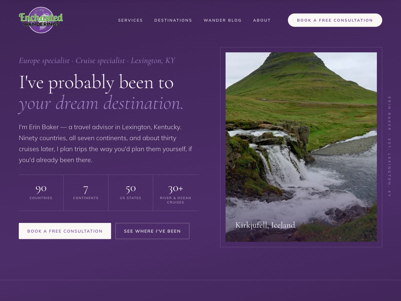Enchanted Wanderings travel-advisor website built by Route & Retreat